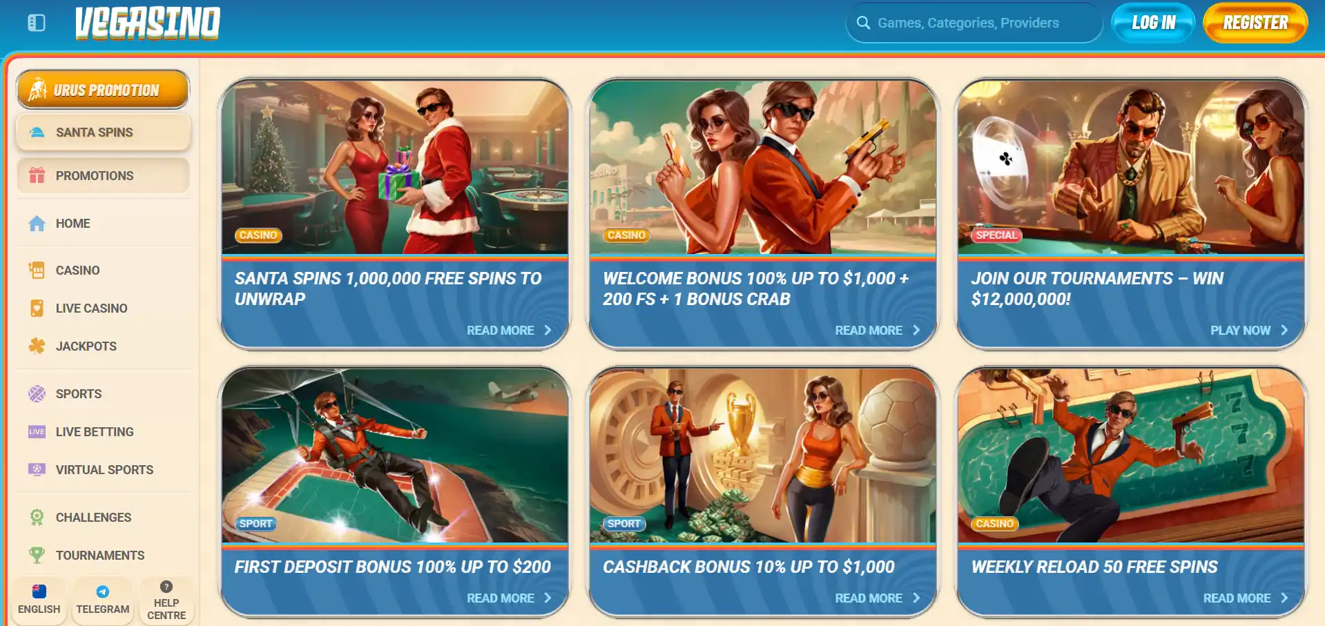 Vegasino Casino bonuses section