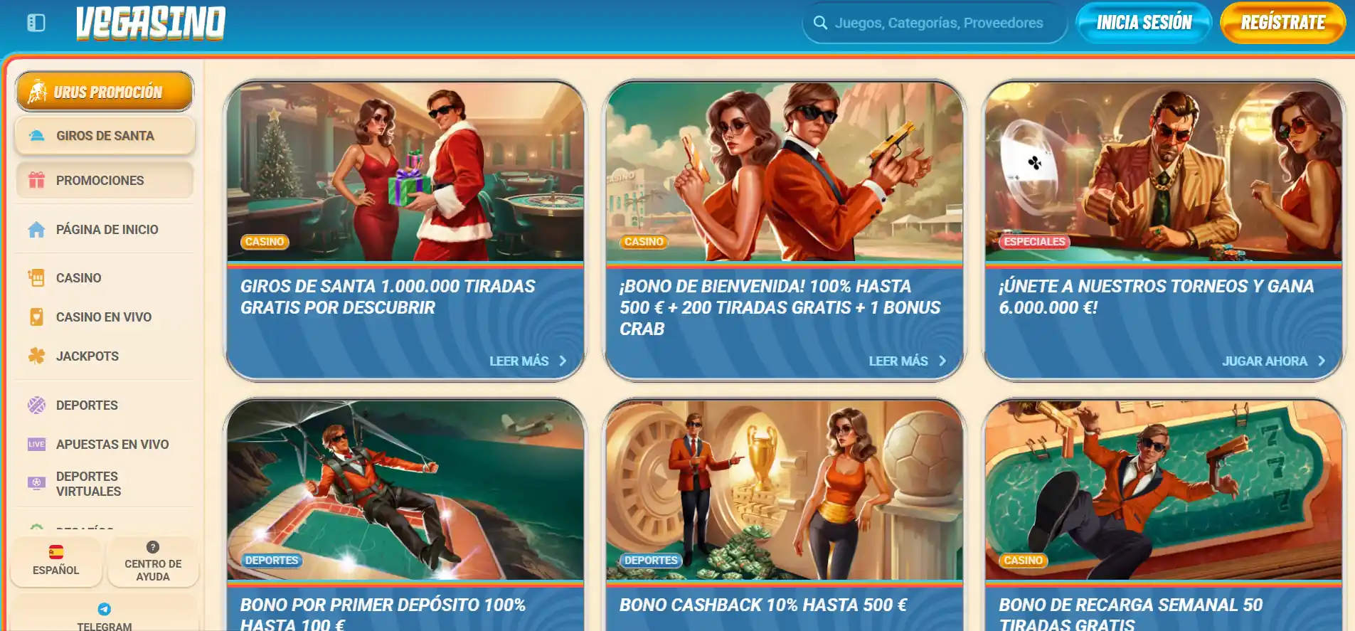 Sección de bonificaciones de Vegasino Casino 