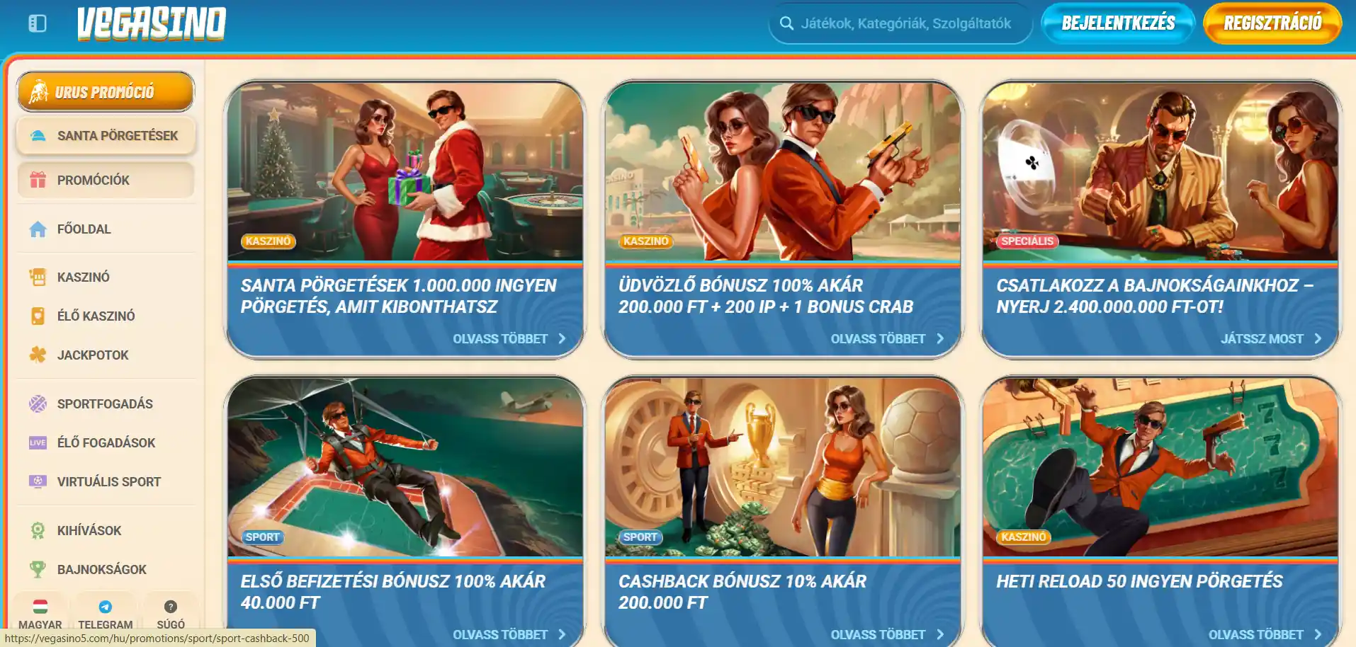 Vegasino Casino bónusz szakasz